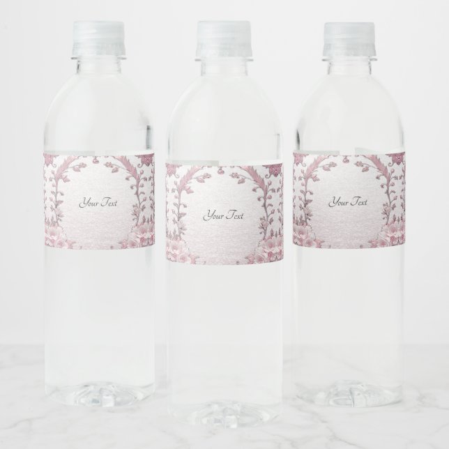 Unique Pink Floral Water Bottle Label (Bottles)