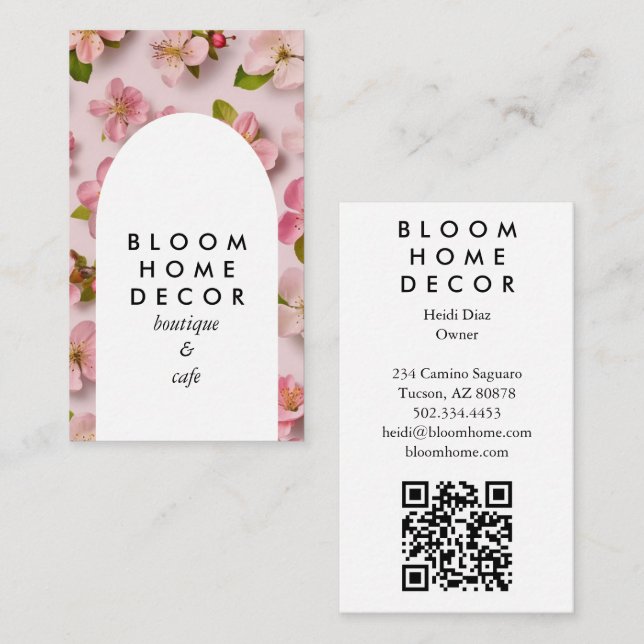 Unique Pink Flowers Photography QR Code Arch Business Card (Front/Back)