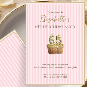 Unique Pink Gold 65th Birthday Invitation For Her