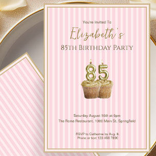 Unique Pink Gold 85th Birthday Invitation For Her