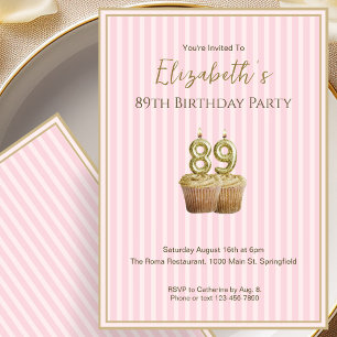 Unique Pink Gold 89th Birthday Invitation For Her