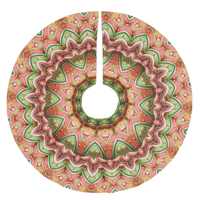 Unique Pink Green Christmas Tree Skirt (Front)