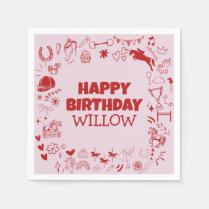 Unique Pink Horse Girl Equestrian Pony Birthday  Napkin