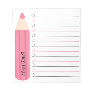 Unique Pink Pencil Lined Personalized Teacher Notepad