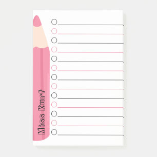 Unique Pink Pencil Lined Personalized Teacher Post-it Notes