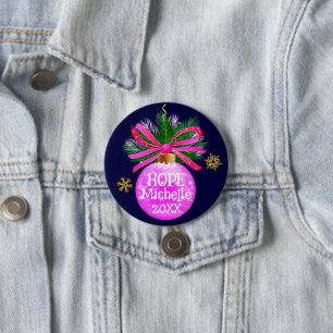 Unique Pink Ribbon Bauble 3 Inch Round Button