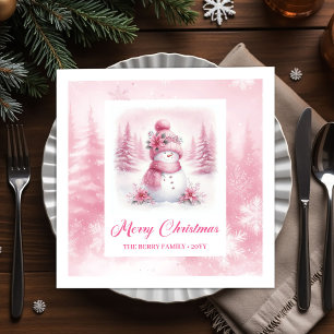 Unique Pink Snowman Kids Pinkmas Winter Scene Xmas Napkin