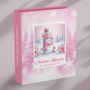 Unique Pink Snowman Winter Forest Christmas Memory Binder