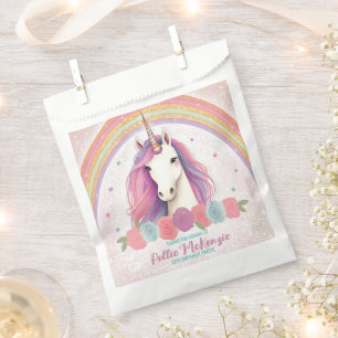 Unique Pink Unicorn, Roses, Rainbow Birthday Favour Bag