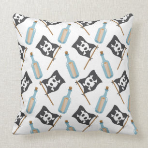 Unique Pirate Jolly Roger Flag Message Bottle Throw Pillow