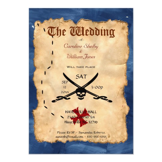 Unique Pirate Skull and Sword Wedding Invitation