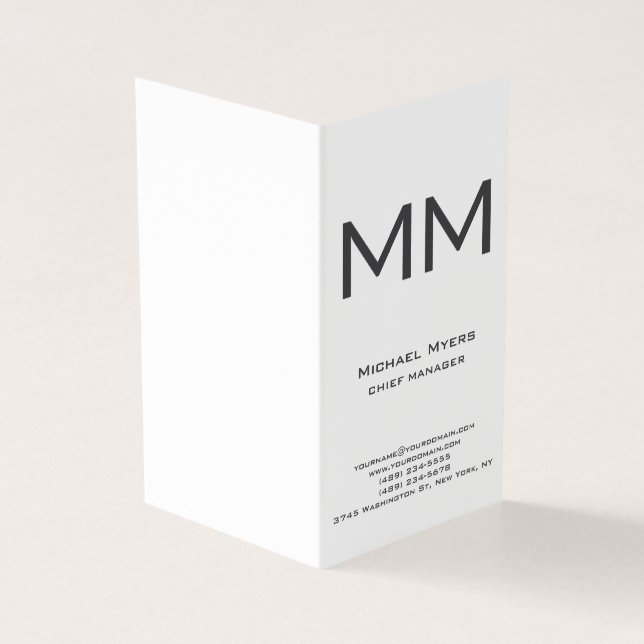 Unique plain simple black & white monogram business card (Outside)