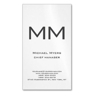 Unique plain simple black & white monogram 	Magnetic business card