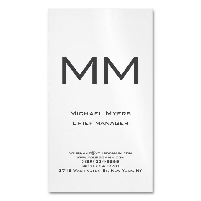 Unique plain simple black & white monogram 	Magnetic business card (Front Vertical)