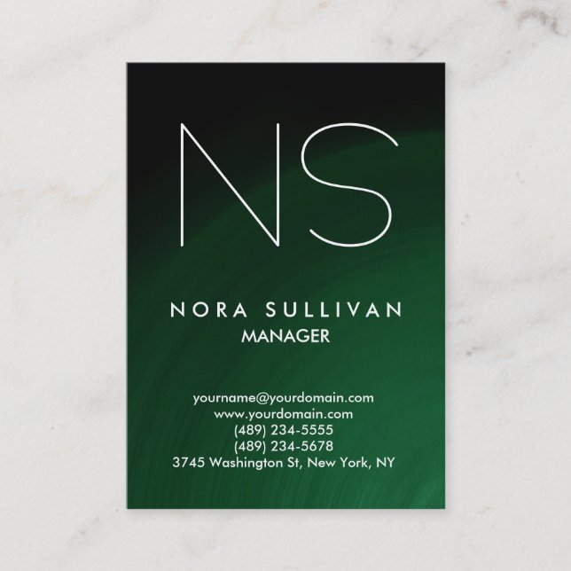Unique plain simple green professional monogram business card (Front)