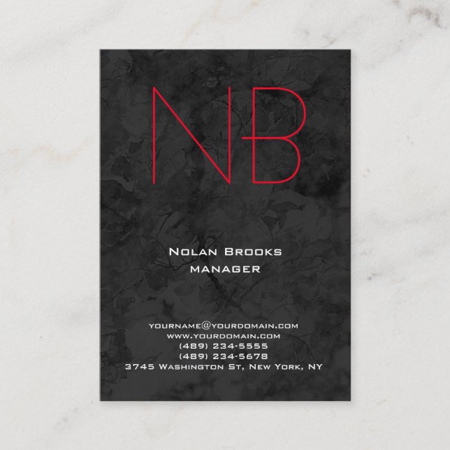 Unique plain simple grey red monogram business card (Front)