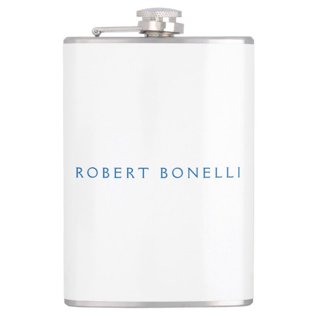 Unique Plain White Blue Minimalist Modern Hip Flask (Front)