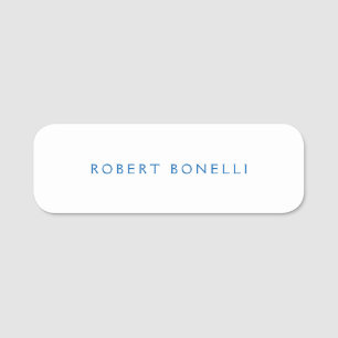 Unique Plain White Blue Minimalist Modern Name Tag