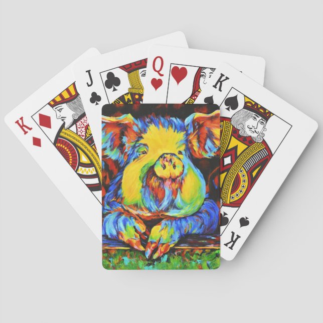 Unique playing cards with a brightly colored pig (Back)