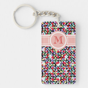 unique polka dots girly monogram keychain