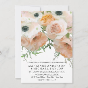 Unique Pretty Pastel Petals English Floral Wedding Invitation