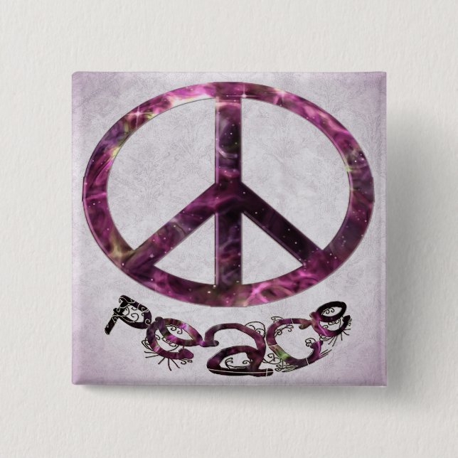 Unique Pretty Peace Sign 2 Inch Square Button (Front)