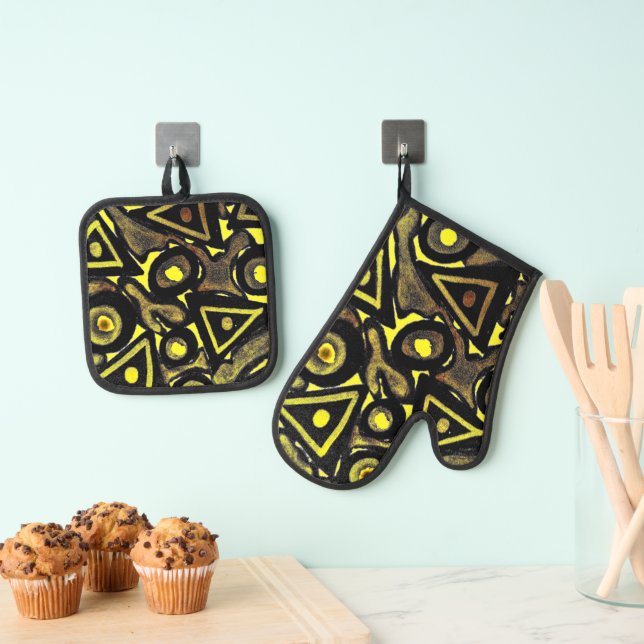Unique print  oven mitt & pot holder set (Insitu(Hanging))