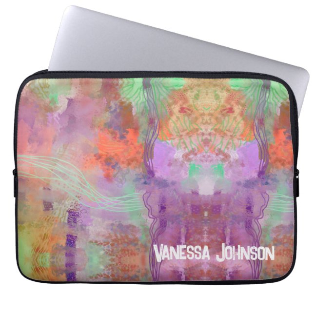 Unique psychedelic abstract personal mint green  laptop sleeve (Front)