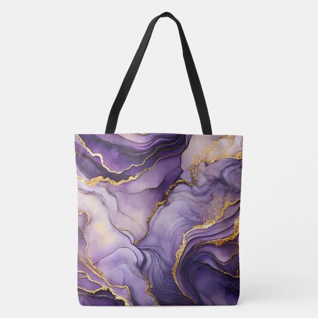 Unique Purple and Gold Marbled Large Shoulder Tote (Front)