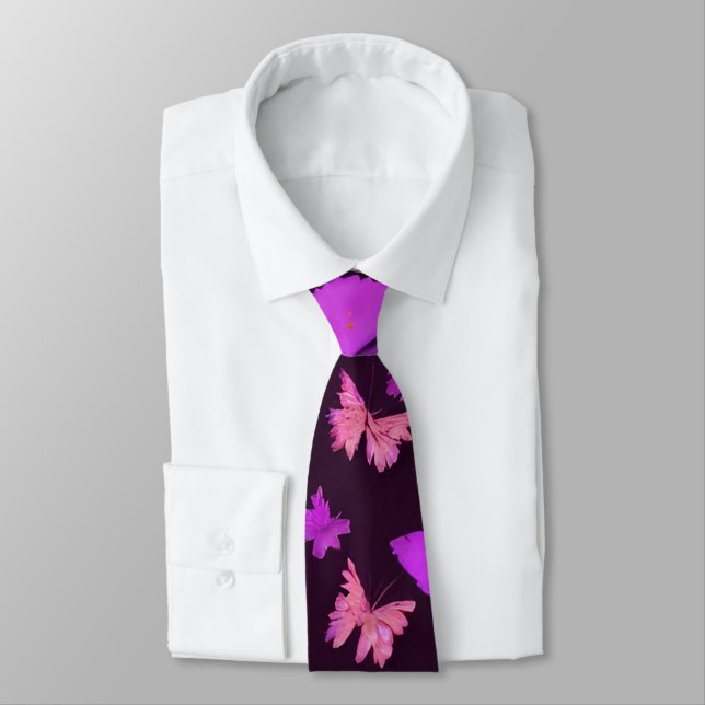 Unique Purple Butterflies Pattern Tie (Tied)