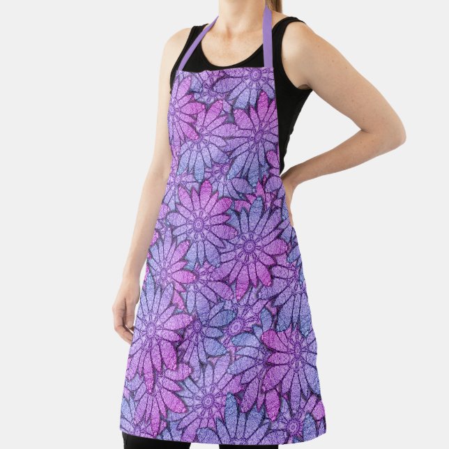 Unique Purple Floral Apron (Insitu)