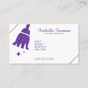 Unique Purple Glitter Maid House Cleaning Service Business Card