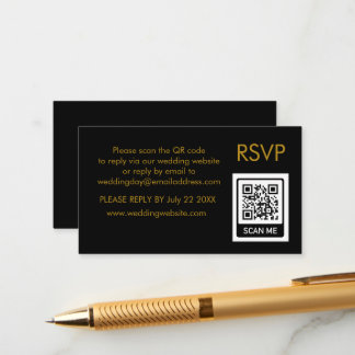 Unique QR Code black Gold letters Wedding RSVP Enclosure Card