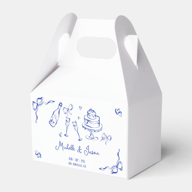 Unique Quirky Hand Drawn Blue French Bow Photo Favor Box (Front Side)