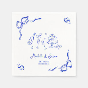 Unique Quirky Hand Drawn Blue French Bow Photo Napkin