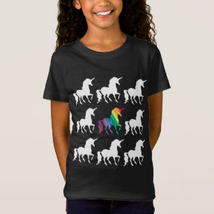 Unique Rainbow Black & White Unicorn Pattern Girls T-Shirt