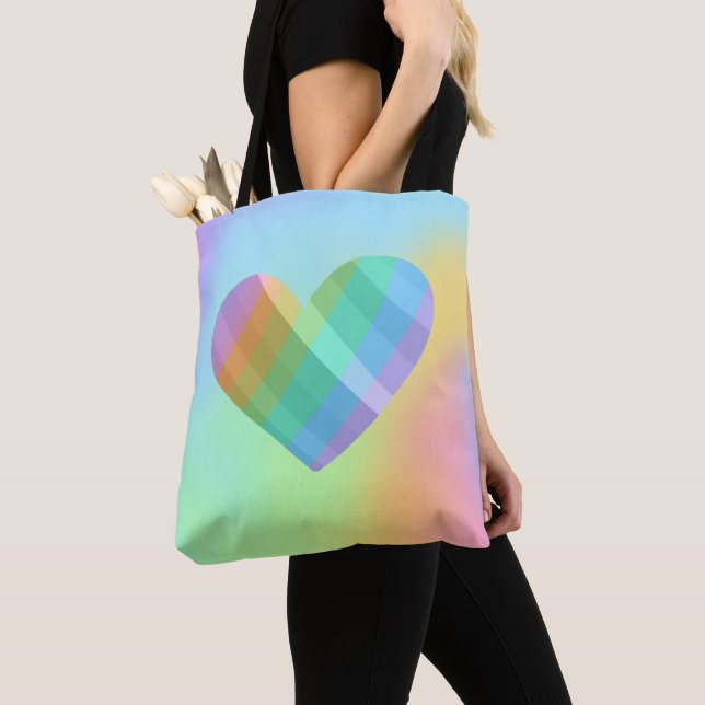 Unique Rainbow Heart Tote Bag (Close Up)