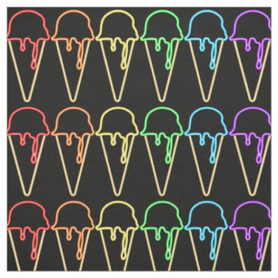 Unique Rainbow Neon Light Ice Cream Cones Pattern Fabric