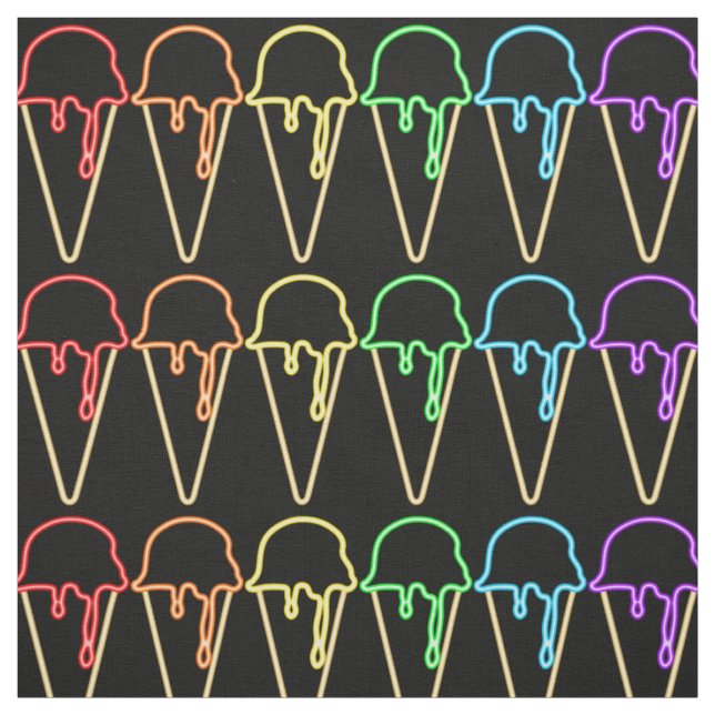 Unique Rainbow Neon Light Ice Cream Cones Pattern Fabric (Swatch)