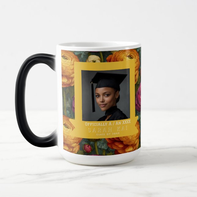 Unique Ranunculus Floral Graduation Gift Magic Mug (Left)