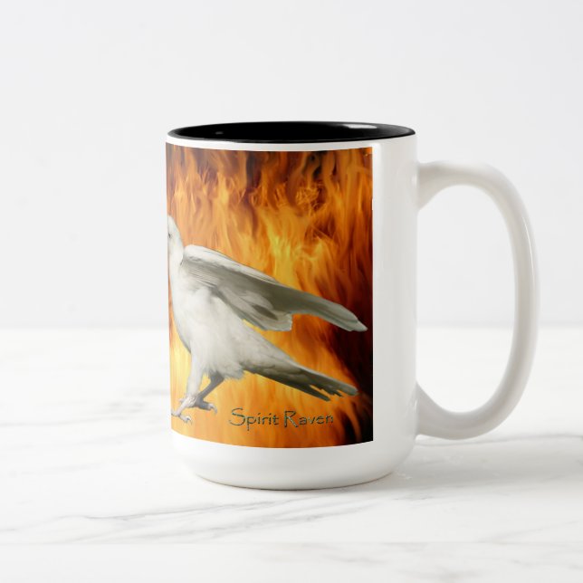Unique Rare White Raven Photo & Flames Mug (Droit)