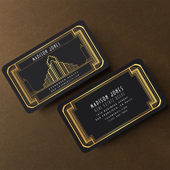 Unique Real Estate Agent Art Deco Business Card (Creator Uploaded)