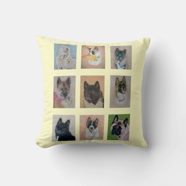 unique realist paintings of cute akita dogs  throw pillow (Front)