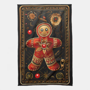 Unique Red and Gold Gingerbread Man Abstract Chris Kitchen Towel