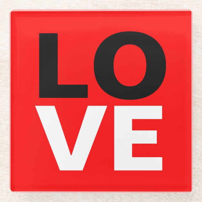 Unique Red Background Love Romance Glass Coaster (Front)