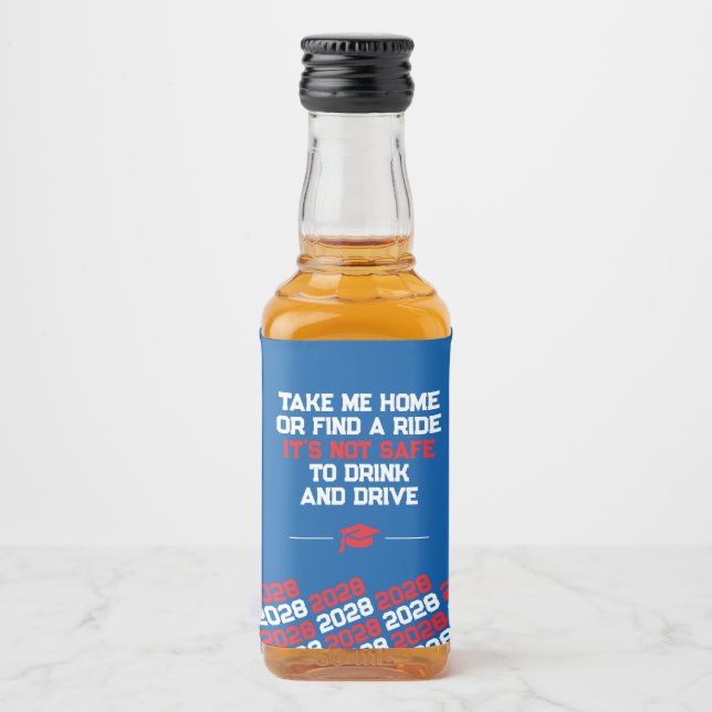 Unique Red & Blue Graduation Mini Liquor Bottle Label (Front)