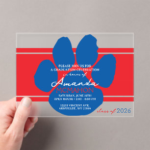 Unique Red & Blue Graduation Pawprint Elegant Acrylic Invitations