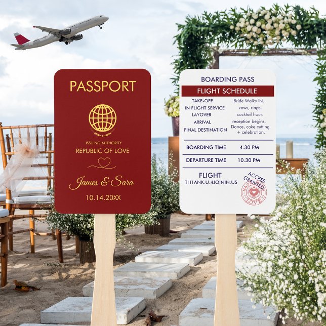 Unique Red Destination wedding Passport Program  Hand Fan (Creator Uploaded)