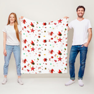 Unique red different Christmas ornaments on white Fleece Blanket