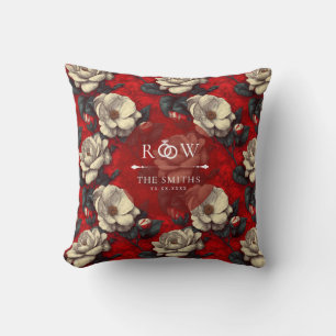 Unique Red Gardenias Aesthetic Minimalist Wedding Throw Pillow